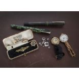 Two Edwardian and later 9ct gold cased ladies wristwatches and other items, one on a 9ct marked