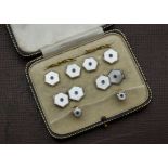 A nice Art Deco gentleman's evening cufflink and dress stud set, in a fitted case, with hexagonal