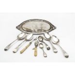 A collection of nine George III and later silver, including four bright cut wedding tablespoons, a