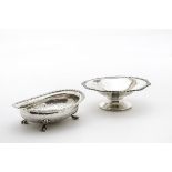 A 1950s silver footed dish from Mappin & Webb, 2.8 ozt, together with a German silver oval dish,