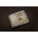 An Edwardian silver cigarette case, having design of two flags on flag pole in enamel, Chester 1909,