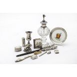 A collection of Victorian and later silver and other items, including a viniagrette lacking its