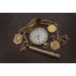 A 9ct gold half hunter pocket watch and watch chain, the Art Deco period half hunter hallmarked to
