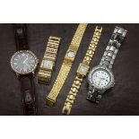 A collection of fashion and other wristwatches, mostly ladies gilt examples, three with boxes, along