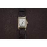 A 1940s gold plated Longines gentleman's wristwatch, the Deco style case engraved to reverse,