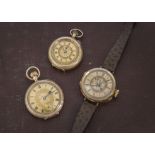 A group of three late 19th and early 20th century gold ladies pocket watches, one marked 14k with