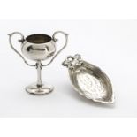 A small vintage Chinese silver Arts & Crafts style twin handled gobet by Tuck Chang, together with a