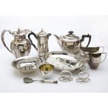 A collection of Georgian and later silver plate, including a Victorian carved ivory handle crumb