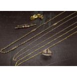 A collection of gold and yellow metal jewellery, including three 18ct gold dress studs, 2g, a 9ct