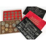 A collection of 1970s and 1980s Royal Mint UK proof coin sets some mildew on card outers, coins
