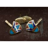 Two pairs of 1970s Middle Eastern gold cufflinks, probably Eygptian, one pair with hardstone