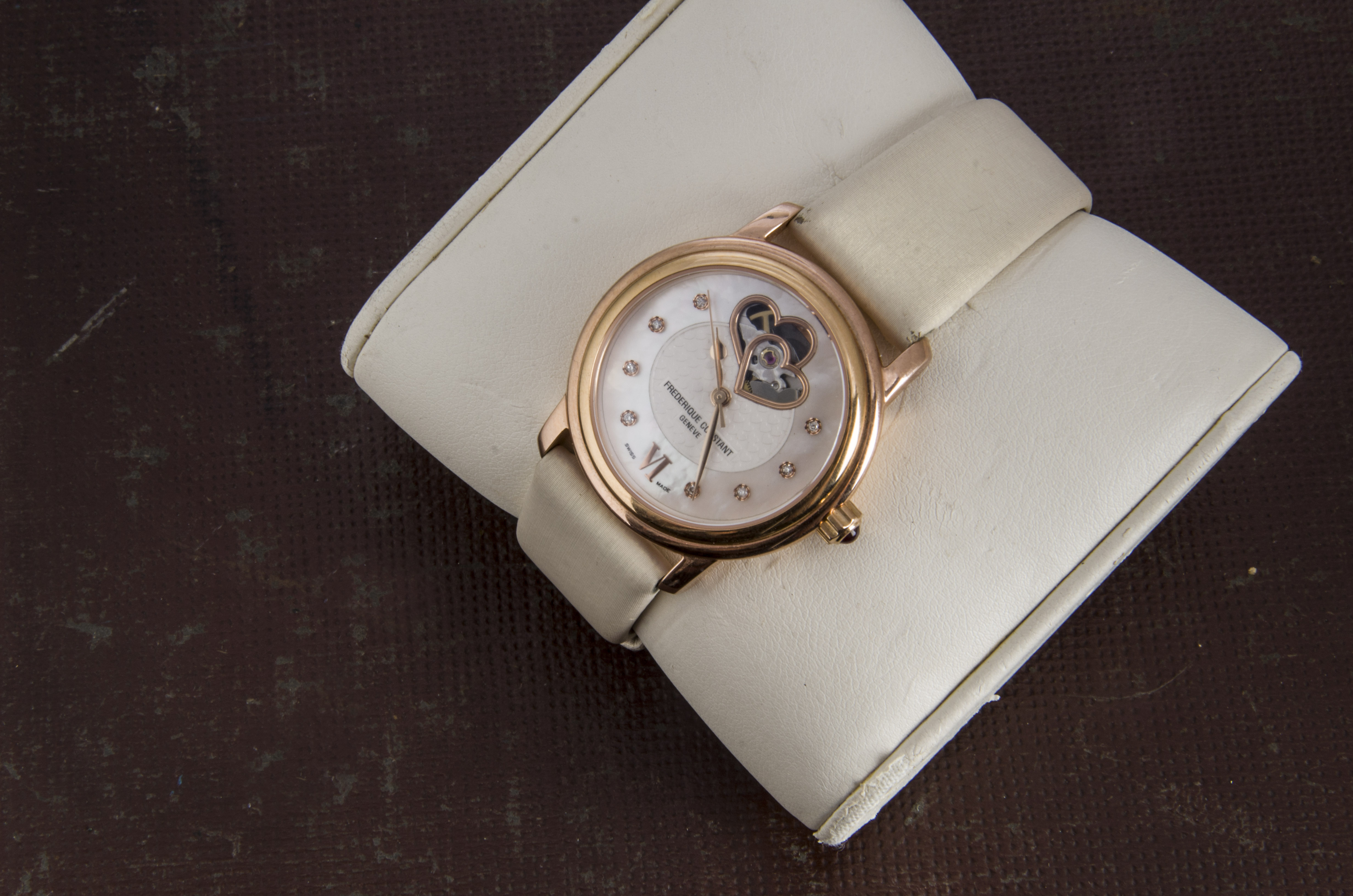 A modern Frederique Constant automatic rose gold plated lady's wristwatch, having mop dial with