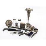 A collection of Victorian and later silver and other items, including an Indian white metal vase,