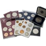 A large collection of modern British coins, including many crowns, various proof sets and coins,