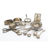 A group of Victorian and 20th century small silver items, including a pair of cut glass salts, two