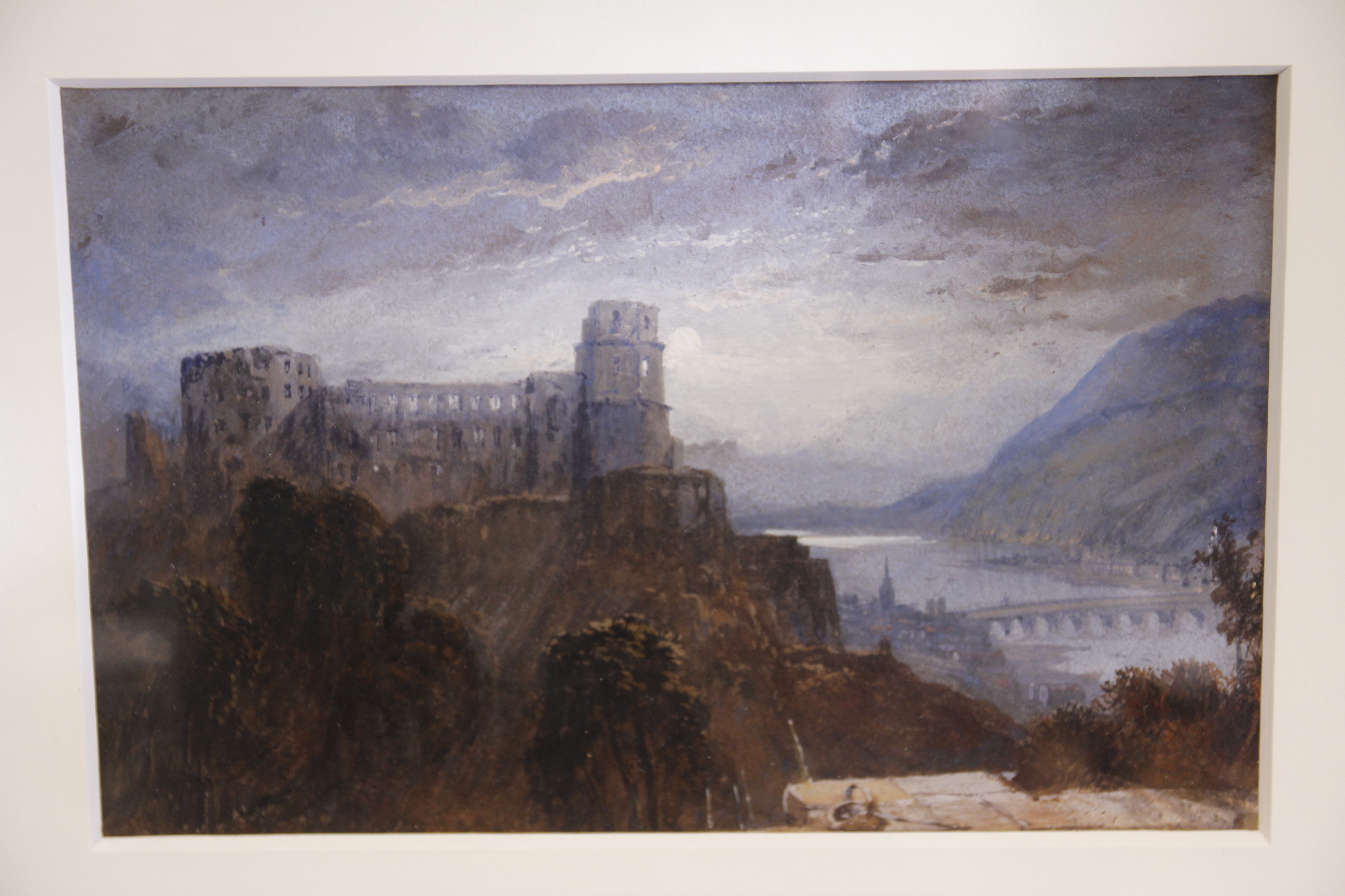 Heidelburg Moonlight Framed Watercolour labelled Clarkson Stanfield RA, Clarkson Stanfield, 1793- - Image 2 of 2