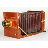 G Hare Tailboard Camera, fine mahogany construction, whole plate size with a Perken Son & Rayment '