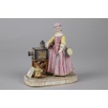 ‘La Fillete au Moulin, D’Apres Chardin’ French Porcelain Figurine of a Lady with a Magic Lantern,