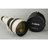 Canon 400mm F2.8L FD Lens, No 12128, in maker's trunk case with lenshood and front bag cap, body,