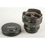 Canon 15mm Fish-Eye Lens, F2.8 FD version with integral filters, No14058, body, VG, elements, VG