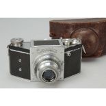 Chrome Exakta B Camera, No 516050, type 5.2, body, VG, shutter inoperative, 7.5cm F3.5 Tessar Lens