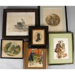 Six Framed and Glazed Prints, including The Show (a peepshow), a stipple engraving by F