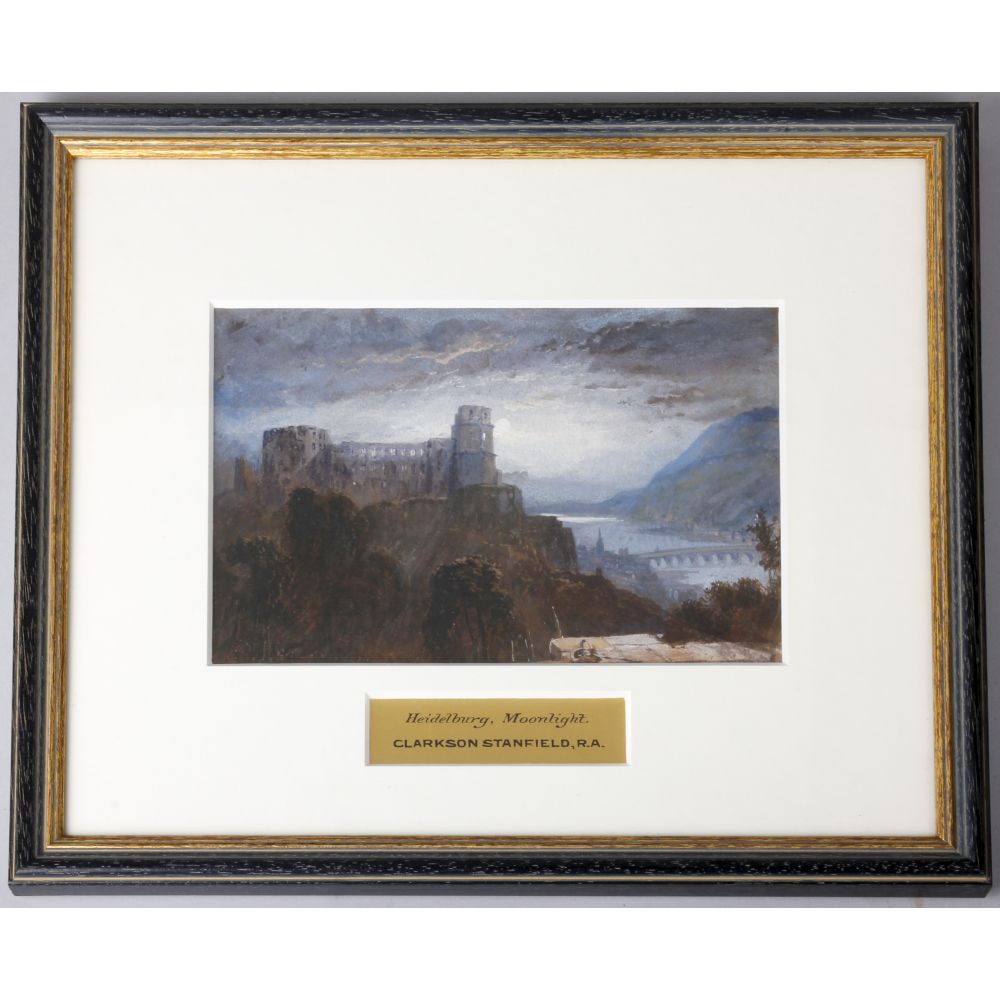 Heidelburg Moonlight Framed Watercolour labelled Clarkson Stanfield RA, Clarkson Stanfield, 1793-