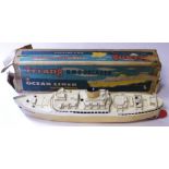 Tri-ang Minic Electric Ocean Liner 'RMS Orcades', light brown plastic hull with white superstructure