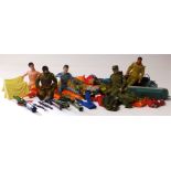 1960s-1980's Palitoy Action Men, five figures (one dismantled), a selection of clothing from the