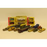 Pre-war and later diecast, including playworn Dinky toys, Britains farm accessories, and boxed