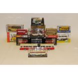 boxed Buses and Coaches, Two boxes of vintage and modern vehicles including examples by Trux,