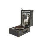 Portable gramophone, Decca: model 33, with folded horn in bowl in lid, in black case