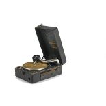 Portable gramophone. Columbia: a Cadet (model 100) in black cloth-covered metal case (soundbox