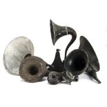 Radio horns, various: six swan-neck, one straight; two drive units; and various horn parts