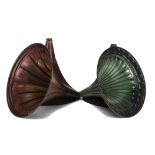 Gramophone horns, steel: four horns