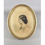 English School, 19th Century, charcoal and chalk, portrait study, Alice Galland, oval, 39 cm x 31