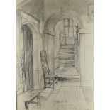 Howard Phipps, pencil, Whittington Court, the stairway, signed lower right and dated 1984, 58 cm x