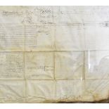 A George III vellum deed, framed and dated 1767, 83 cm X 90 cm