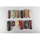 A collection of eighteen Georgian and later spectacles cases, including a good shagreen example, two