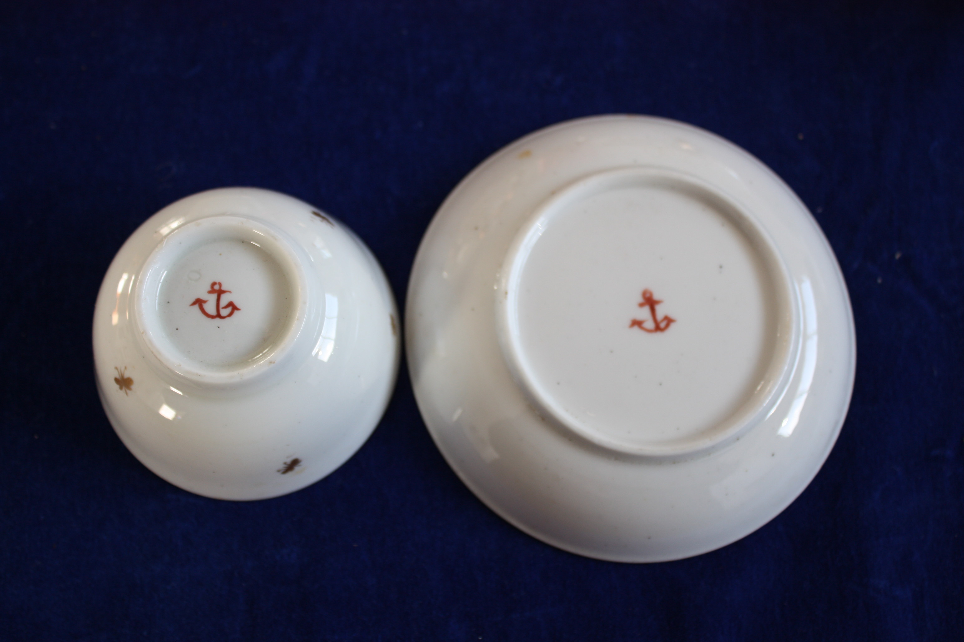 A late 18th Century Bristol tea bowl and saucer, with red anchor mark to base, a miniature - Image 2 of 7