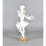 A mid 20th Century Murano glass figure group, modelled as a fashionable gentleman in white opaque