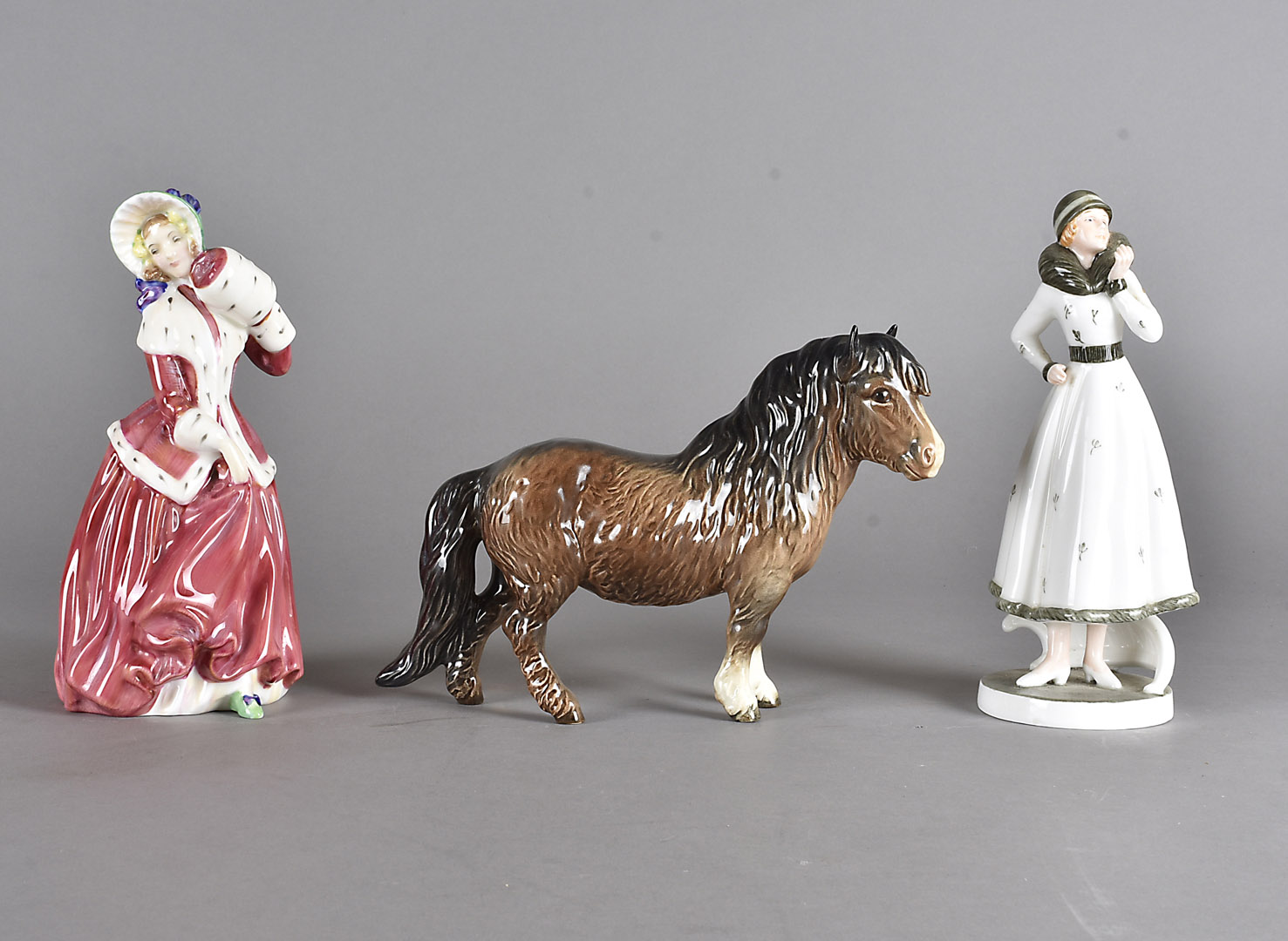 A Beswick model of a Shetland Pony, marked Berwick to foot, together with a Royal Doulton