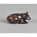 A 20th Century hardwood carved Japanese netsuke, of a water rat with black glass eyes, signed to