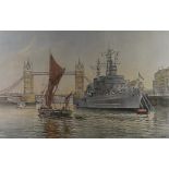 Frank Shipsides, signed print, Tower Bridge with blind stamp, 39 cm x 52 cm together with a