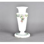 An early 20th Century latte glass vase, hand decorated with floral sprays and borders, 33.5 cm high
