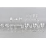 A pair of Edwardian engraved port glasses, a set of three port glasses and various other liquor etc