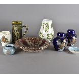 A collection of 19th Century and later ceramics, including a moulded jug, a Portmeirion strawberry