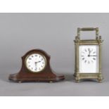 A 19th Century brass carriage timepiece, four glass with column decorated corners, 16.5 cm to