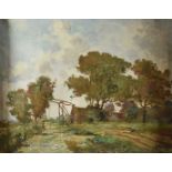 William Ratcliffe, English School, 19th Century, oil on canvas, canal scene with raising bridge,