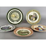 Six Royal Doulton and four Adams pottery plates, including two Don Quixote, a Shakespeare,